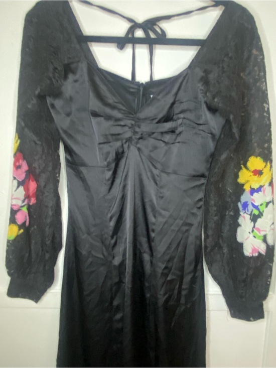 Topshop Dresses & Skirts - Topshop Black Satin Dress with Lace Floral Sleeves